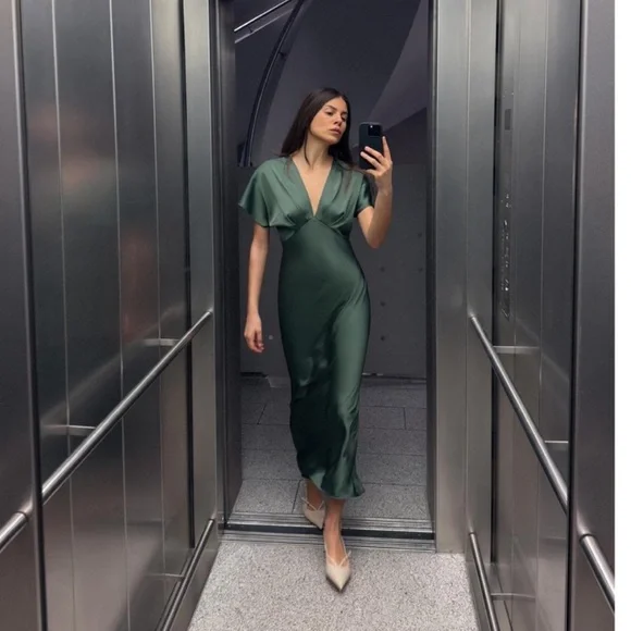 Zara | Dresses | Zara Nwt Satin Effect Midi Dress | Poshmark